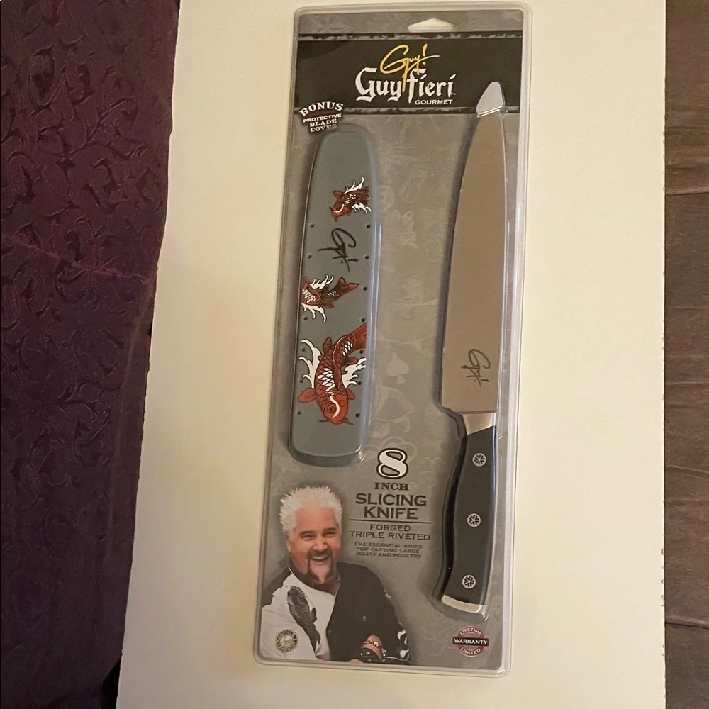 Guy Fieri Gourmet 8-Inch Slicing Knife with bonus blade cover